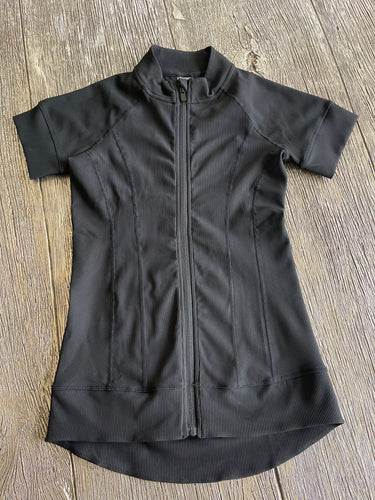 Ribbed Zip-Up Jacket with Short Sleeves